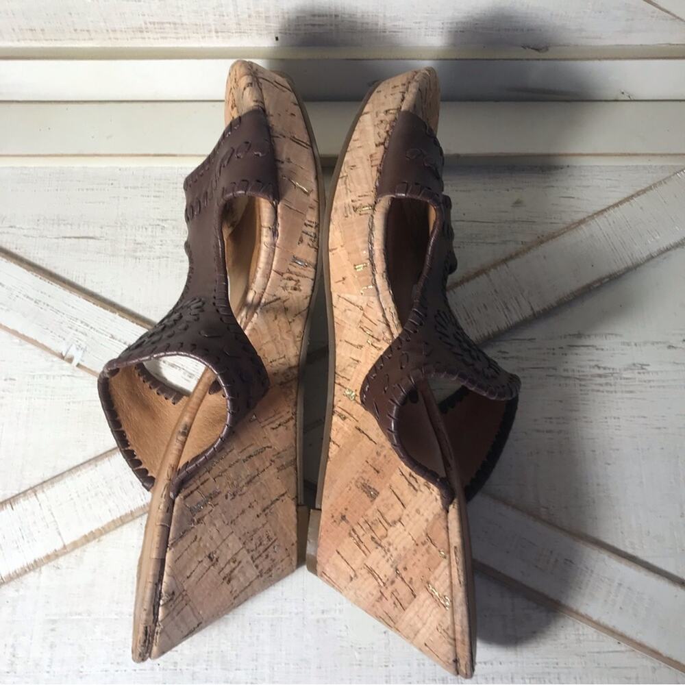 Jack Rogers Emilia wedge sandals cognac brown sz 9.5M cork espadrille summer - Picture 7 of 8